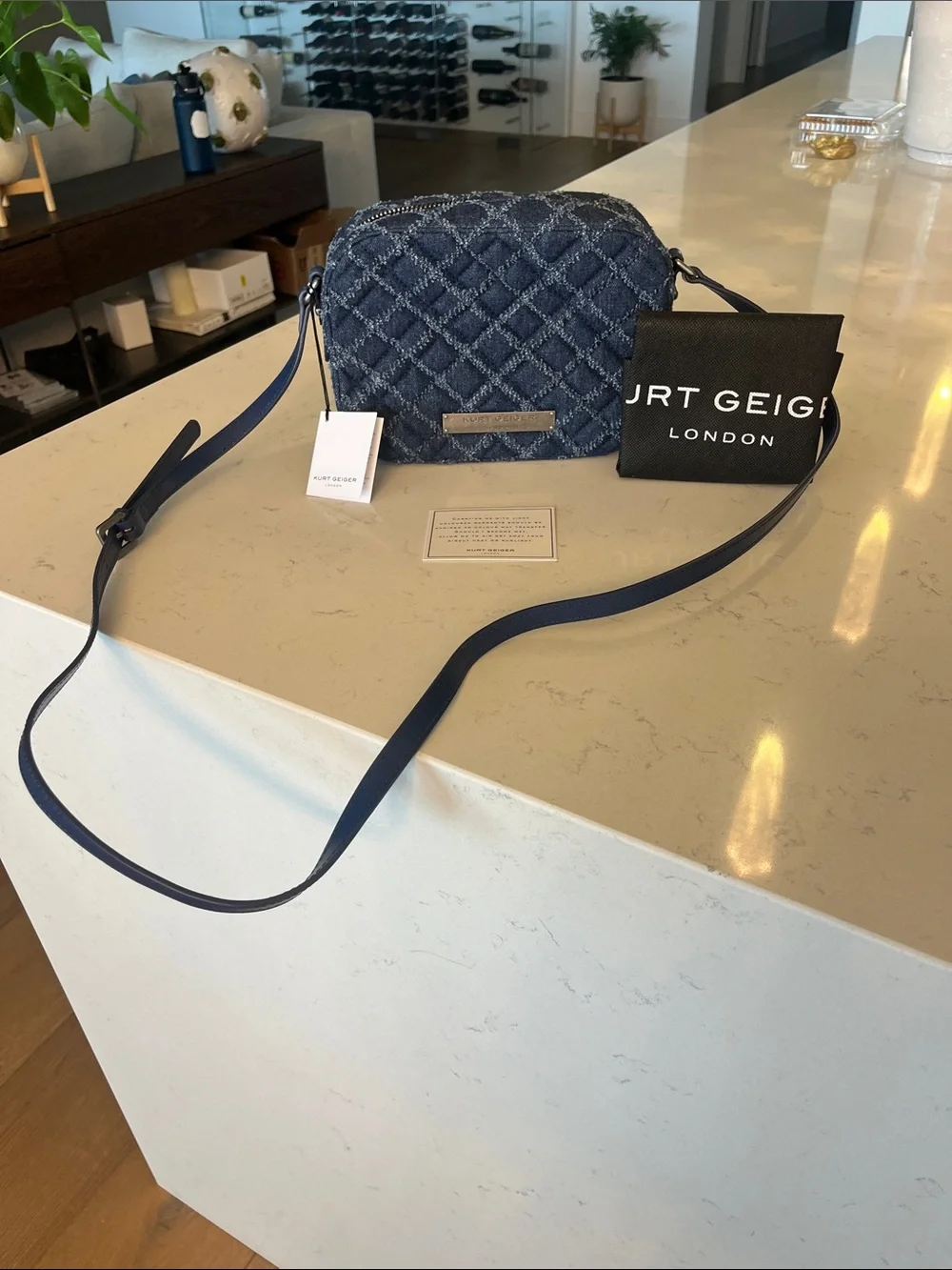 Kurt Geiger Navy Quilted Denim Crossbody Bag